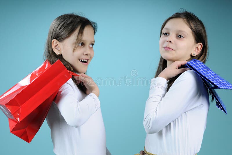 Twins arguing after shopping