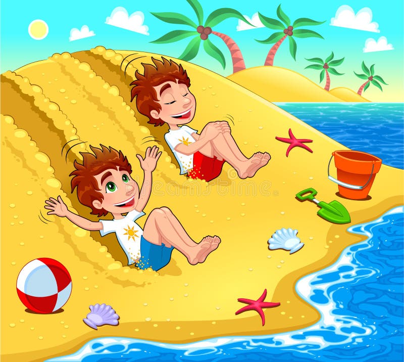 Twins are playing on the beach. royalty free illustration