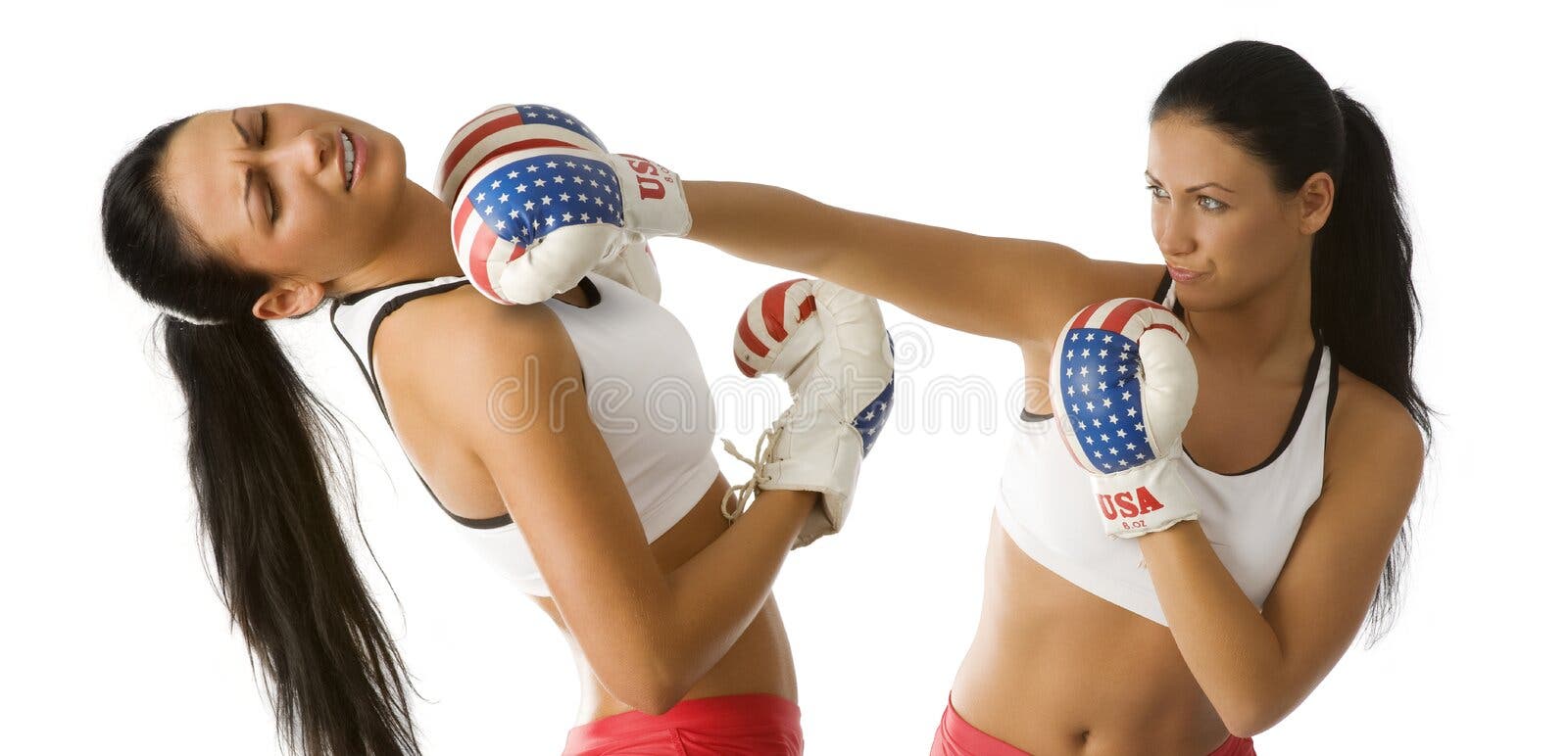 Pretty Female Boxer Knocked Out Laying On The Floor Stock Photo