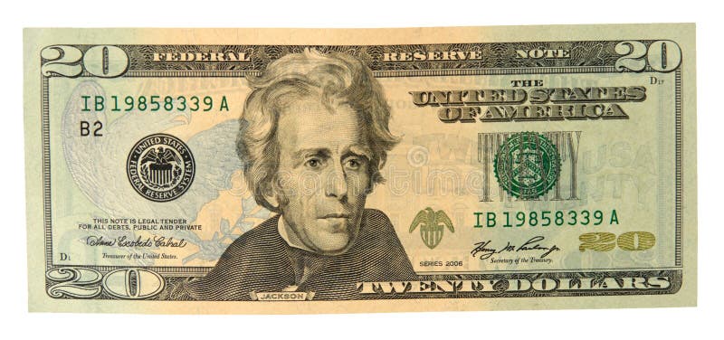 Twenty dollar bill isolated on white. Twenty dollar bill isolated on white