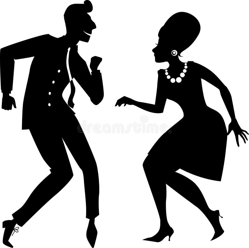 Black vector silhouette of a couple dancing the twist or rock and roll. Black vector silhouette of a couple dancing the twist or rock and roll