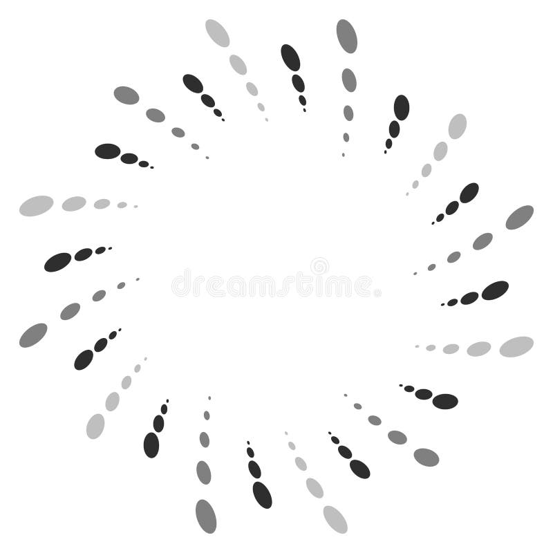 Twist, spiral shape with circles. Rotating dotted element. Abstract grayscale, black and white (monochrome) circular graphics stock illustration Twist, spiral shape with circles. Rotating dotted element. Abstract grayscale, black and white (monochrome) circular graphics stock illustration