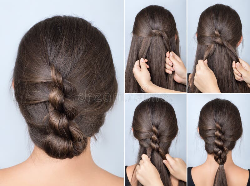 Twisted hairstyle tutorial stock image. Image of tutorial - 77197009