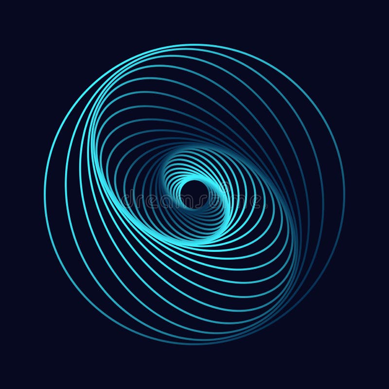 Twisted lines on a dark background. Rotating geometric shape. Logo. Vector illustration royalty free illustration