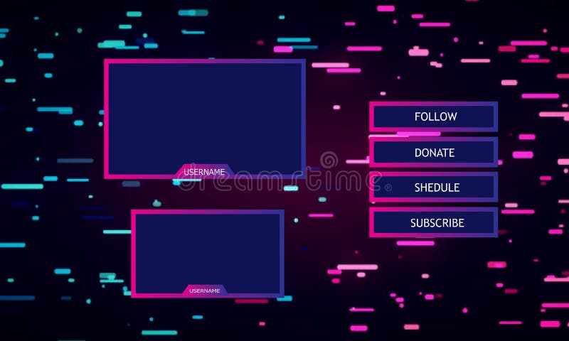 Twitch Overlay Face Cam, Web Camera with chat for streaming broadcast.  Gradient design. Gaming face cam with chat window. Streaming offline  screen. Overlay background twitch Stock Illustration