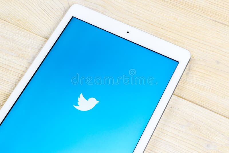Twitter Application Icon on Apple IPad Smartphone Screen Close-up