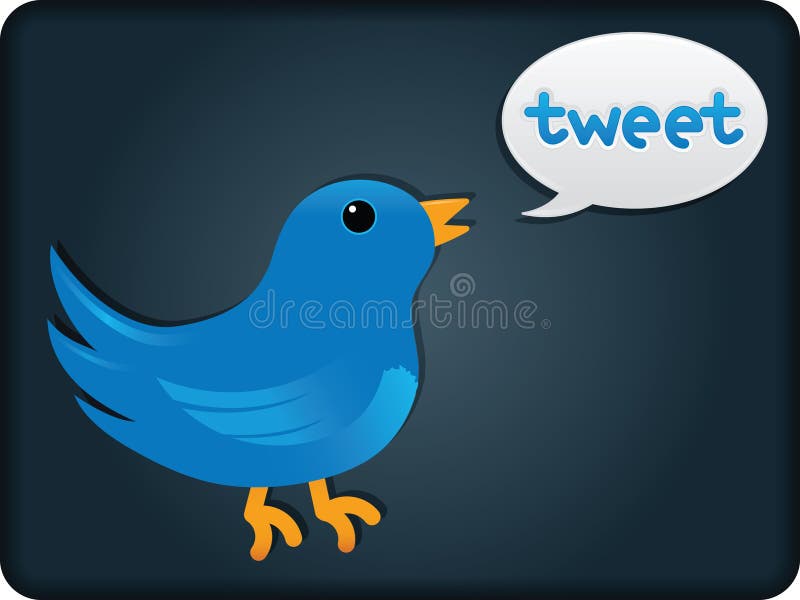 Kreslený modrý pták říká Tweet pozadí obsahuje směs.