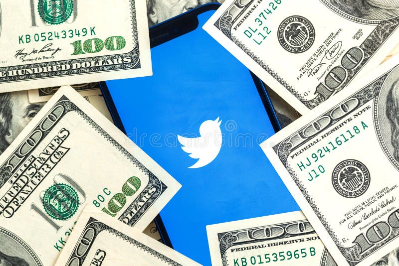 Twitter stock company background with dollar money close-up view photo