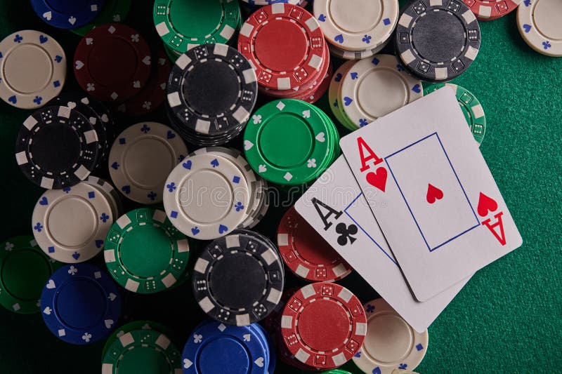Two Aces on the Poker Table and Chips. Casino, Poker, a Pair of Aces