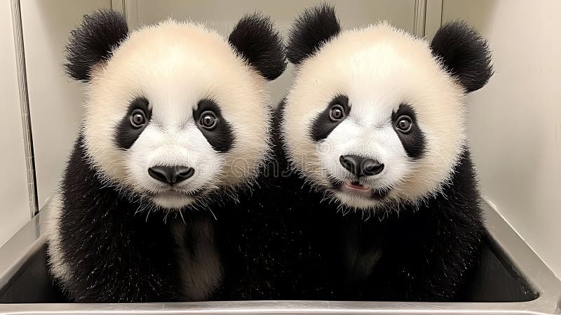 Two Adorable Panda Cubs in Close Up Portrait royalty free illustration