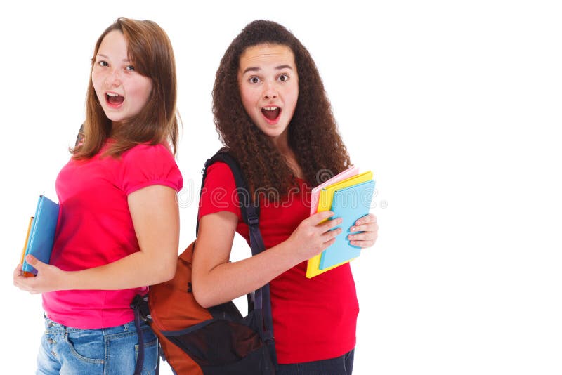 Two amazed teenage girls royalty free stock photo