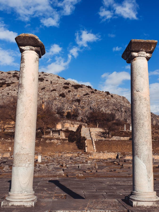 Two Ancient Stone Greek Columns Greece Stock Image Image of culture