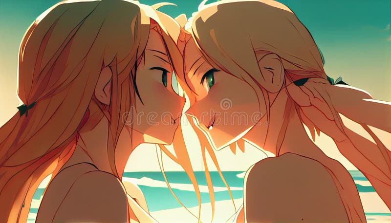 Anime boy and girl kissing on white Royalty Free Vector