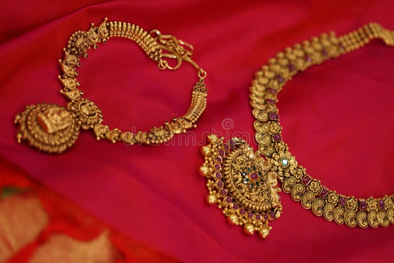 Two Antique Gold Chain in a Red Background Stock Image Image of