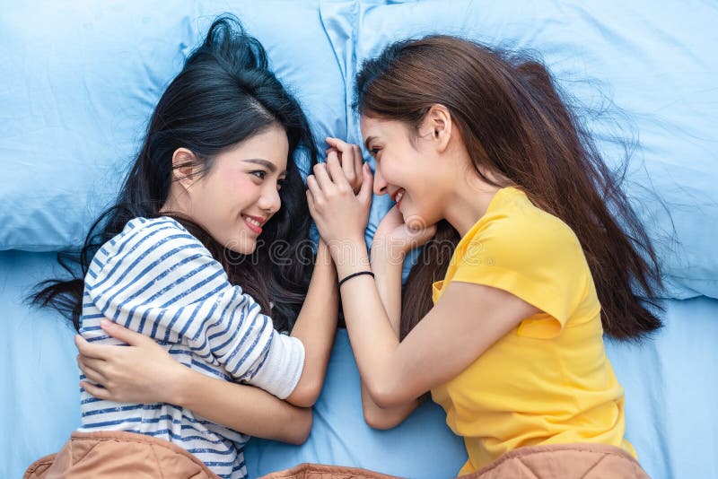 Two Asian Lesbian Looking Together In Bedroom Beauty Concept Stock Image Image Of Bright