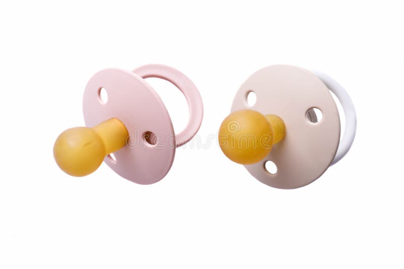 Two Baby Pacifiers with Rubber Stock Photo Image of isolated, soothe