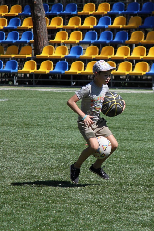 With Two Balls in a Fun Relay Race Editorial Stock Image Image of