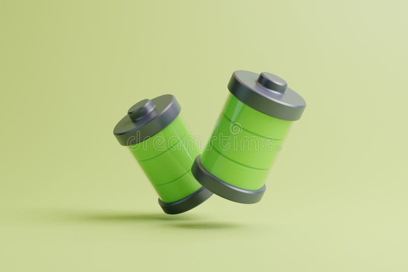 Two Batteries with Green Level Indicator on Light Green Background