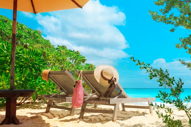 Two Beach Chairs on Tropical Vacation, Relax at Sea Stock Image - Image ...