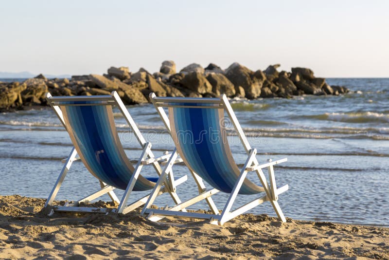 Two Beach Chairs on the Beach on the Tyrrhenian Sea Stock Image Image