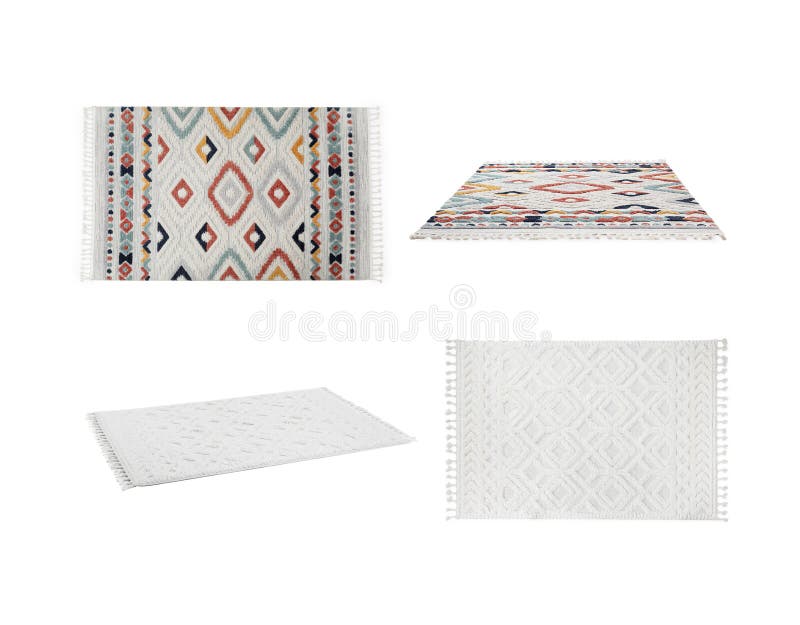 Two Beautiful Carpets Isolated on White, Set Stock Image Image of
