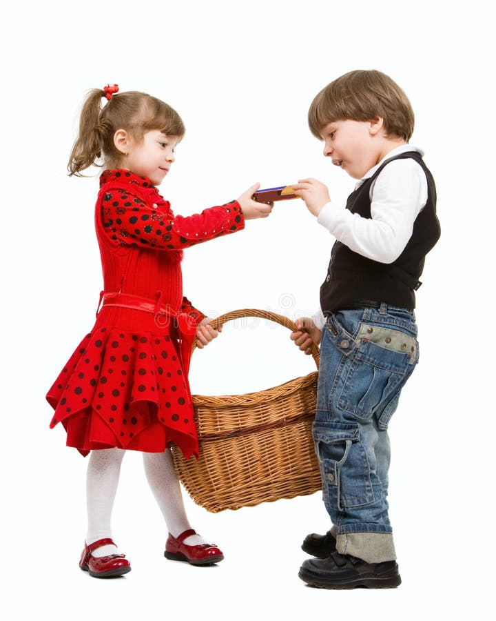 Two beautiful children with basket