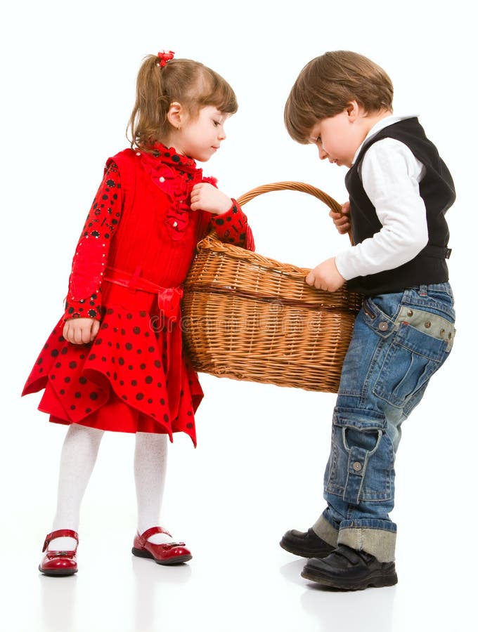 Two beautiful children with basket