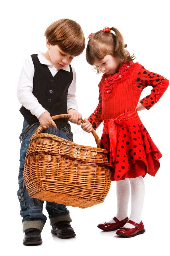 Two beautiful children with basket