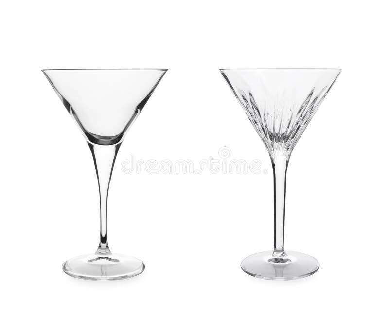 Two Beautiful Empty Martini Glasses on White Background Stock Photo