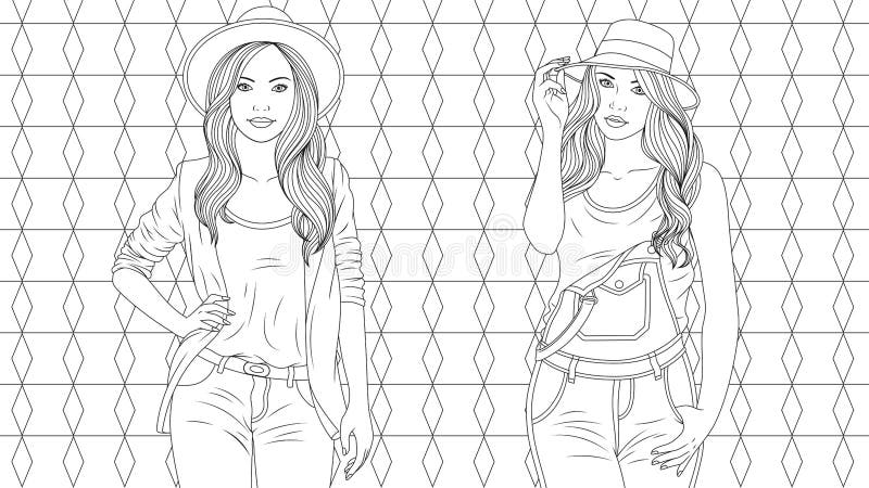 Beautiful girl coloring pages Royalty Free Vector Image