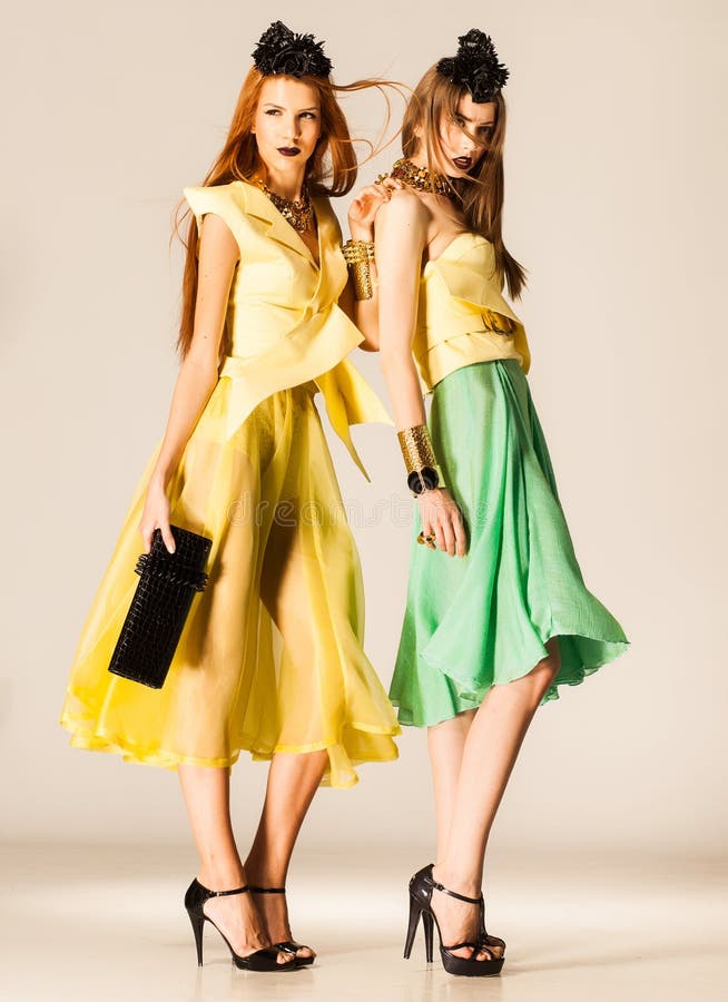 Two Beautiful Women in Summer Dresses. Stock Image Image of hair