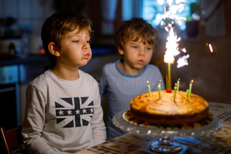 Two Beautiful Kids, Little Preschool Boys Celebrating Birthday and ...