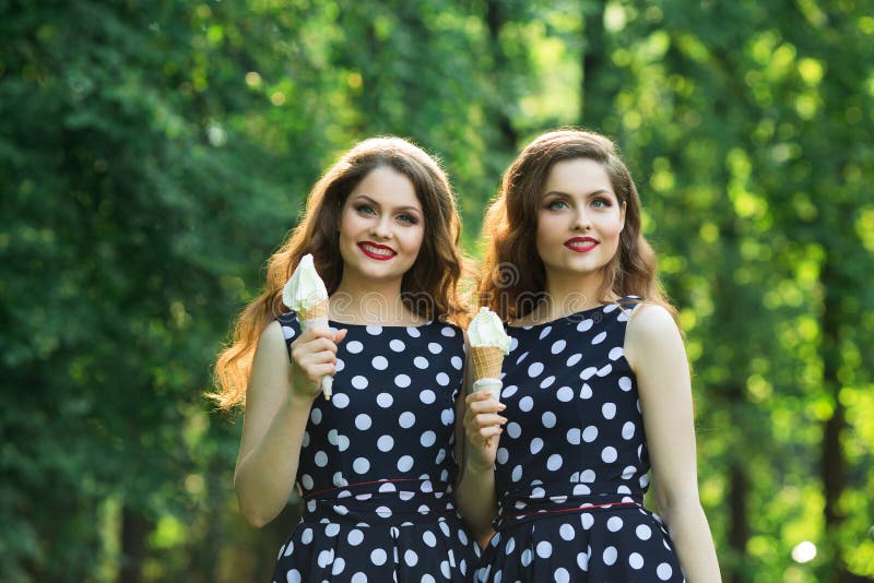 Two Beautiful Sisters Twin Girls Stock Image Image Of Cream