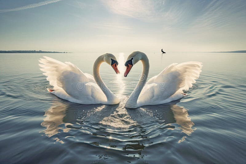 Two Beautiful Swans Facing Each Other Creating a Heart Shape Stock ...