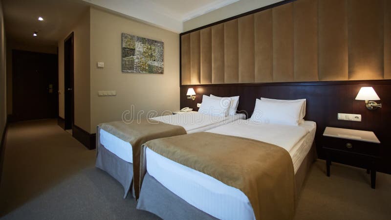 Two Beds In A Hotel Room. Interior Design