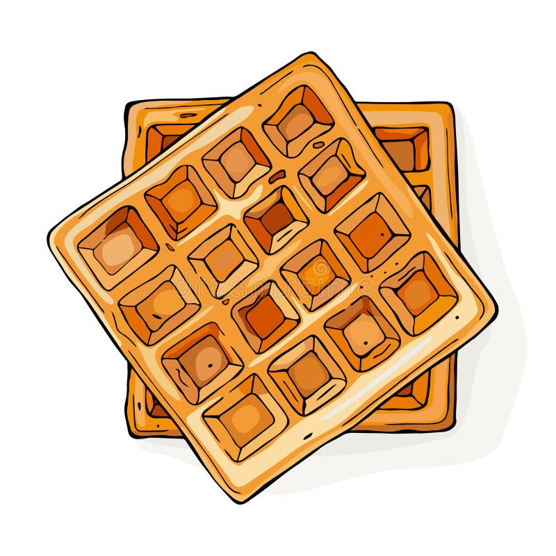 Two belgian waffles. Isolated on white background. Top view. Vector illustration