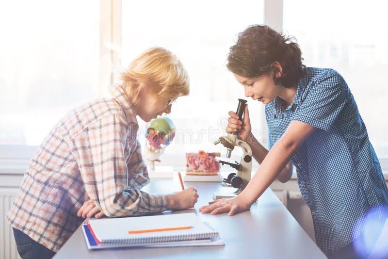 Two Best Friends Doing Lab Research Stock Photo Image of lesson, expressions 97947458