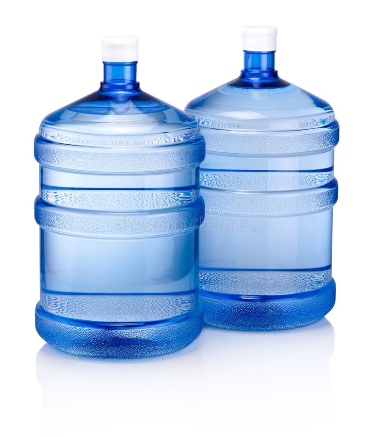 Two Big Blue Plastic Cooler Bottle for Potable Water Isolated on White