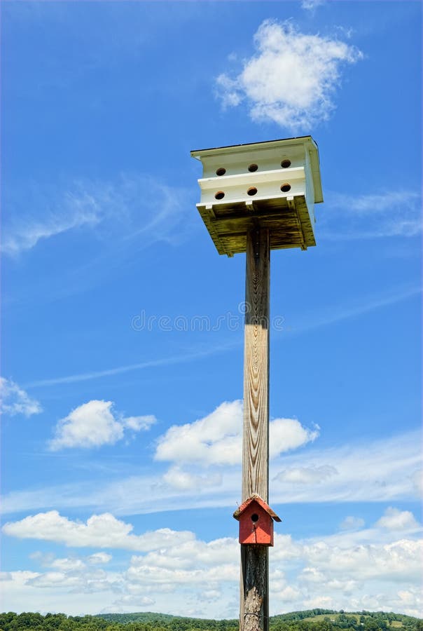 Two Birdhouses On Wood Pole Stock Image - Image of bird ...