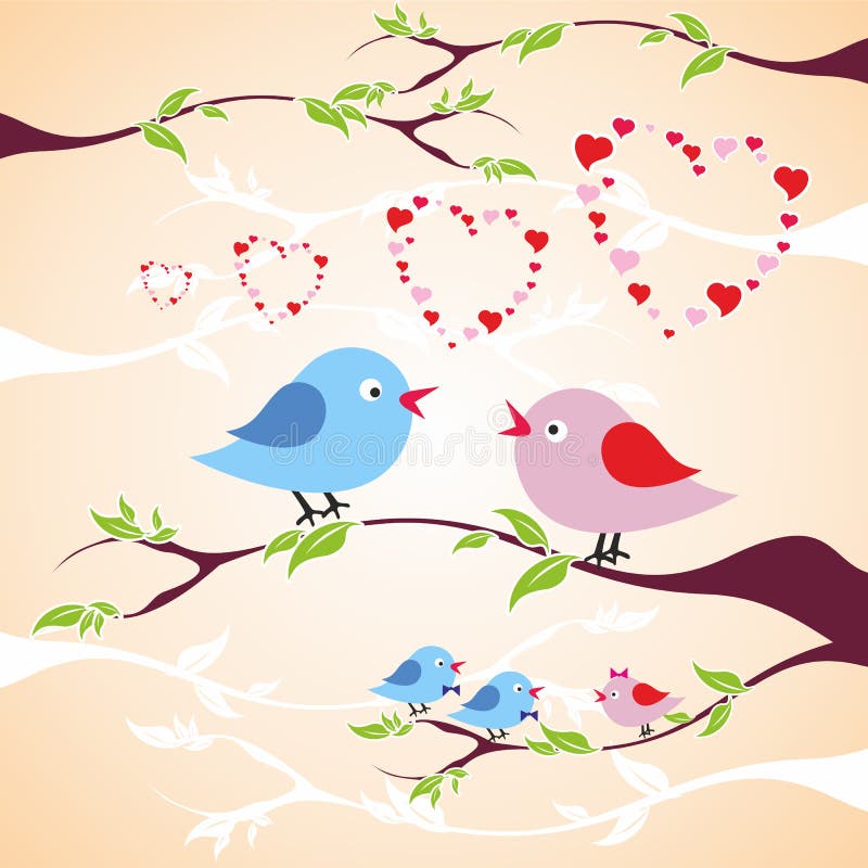 Download Two Birds In Love On The Branch Stock Illustration ...