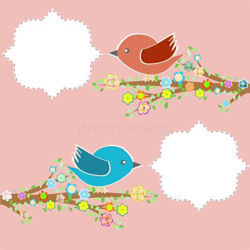 Two birds in the trees branch and speech bubbles