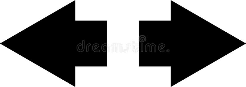 Two black arrows pointing in opposite directions, representing decision making, contrasting paths, and the choices that stock illustration