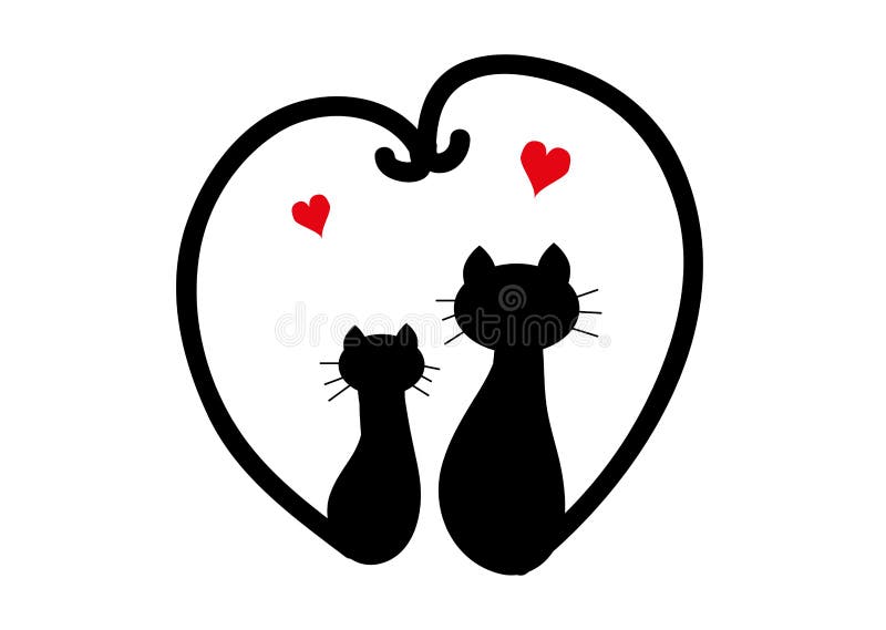 Photo about Silhouette of two black cats in love. Illustration of