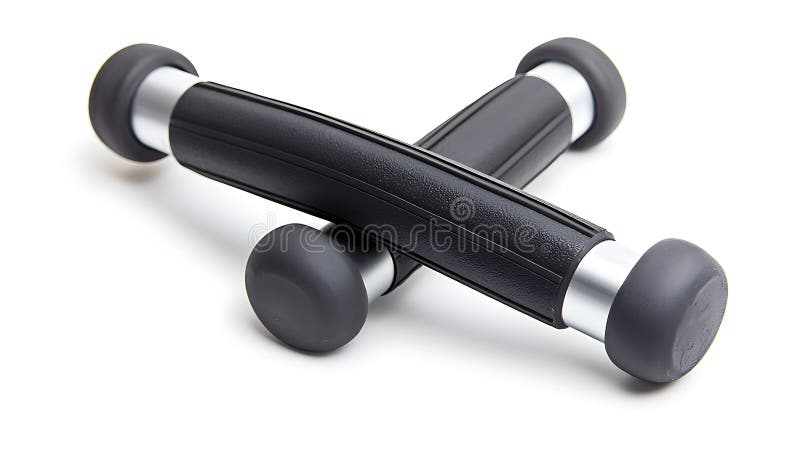 Two black exercise balls with silver handles stock photography