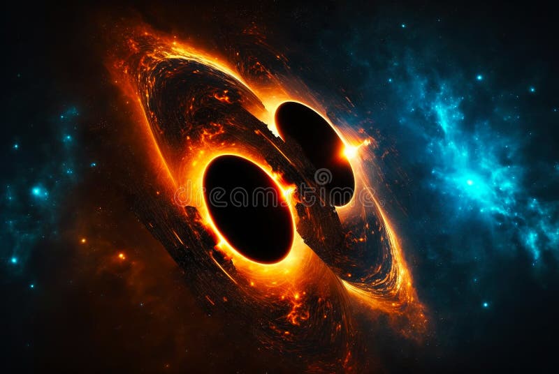 Two Black Holes Absorbing Each Other. Strange Universe Stock Photo