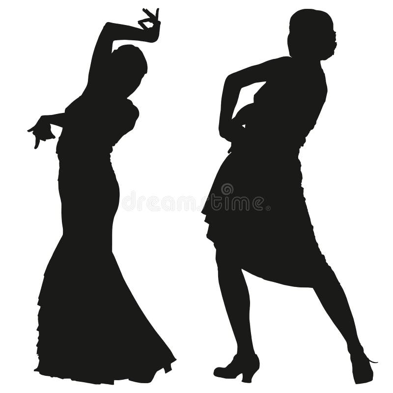 Two Black Silhouettes of Female Flamenco Dancer Stock Vector ...