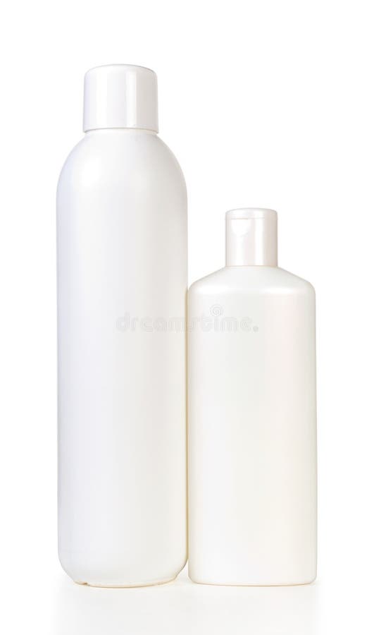 Two blank bottles of shampoo