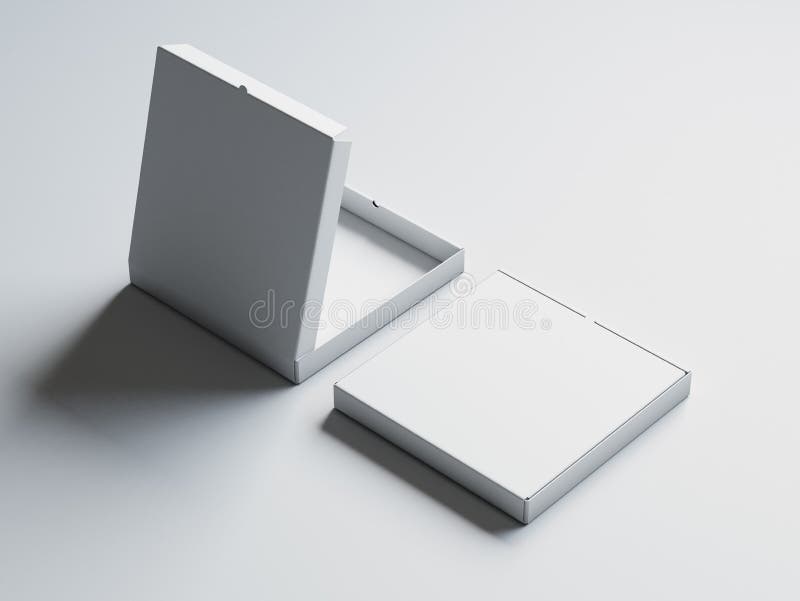Download Two Blank Open Pizza Paper Box Isolated On White Background. Horizontal Mockup. 3d Render Stock ...