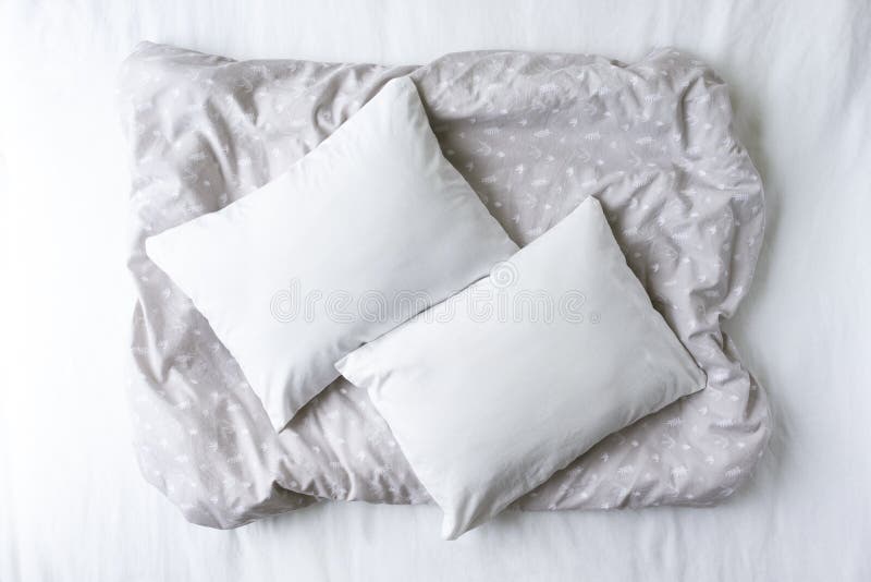 Two White Pillows On Bed Stock Photo, Picture and Royalty Free