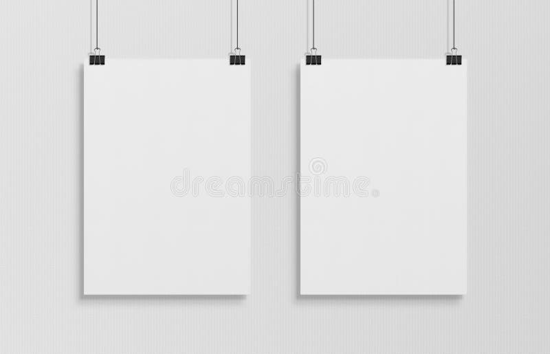 Two Blank White Poster Hanging Up with Clips Mockup Stock Illustration Illustration of poster